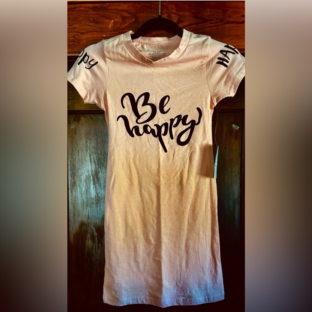❤️❤️Pinkish/Peach Color Be Happy' T-Shirt dress- 100% cotton- NWT- size 12